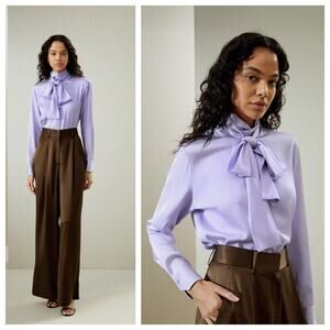 LILYSILK Silk Turtleneck Ribbon Tie Blouse Long Sleeve Size S Orchid Petal NWT